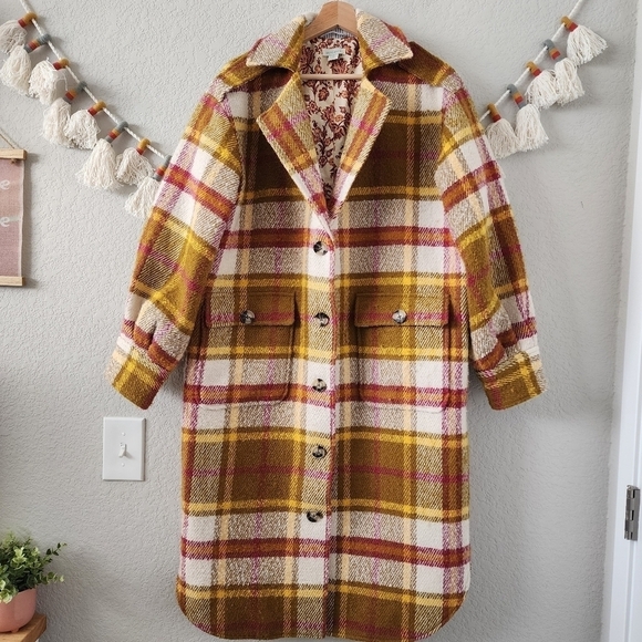 Sundance Doran Plaid Wool Button Down Longline Coat Blazer Minimalist Boho XS - Picture 1 of 14